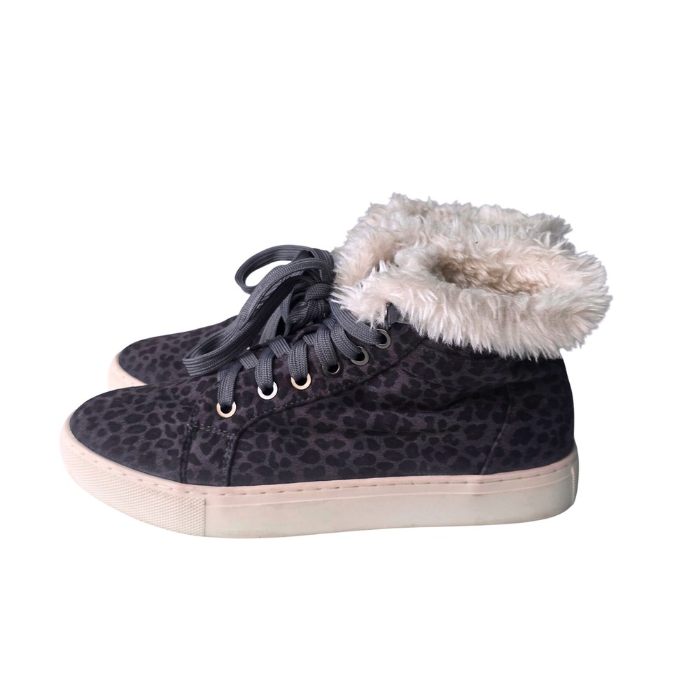 Boutique by Corkys Templin Leopard Print Faux Fur High Top Sneakers Gray Black 7